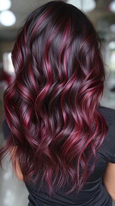 🎭✨ Easy Rose Hair Color Fall hair colors dark Inspiration 🍃 Brown To Burgundy Hair Ombre, Dark Hair With Red Highlights, Dark Plum Hair Color, 2023 Short Haircuts, Dark Cherry Red Hair, Strawberry Brown Hair, Hairstyles For Super Long Hair, Brown Hair Hairstyles, Dark Hair Shades