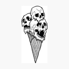 three skulls eating an ice cream cone