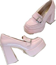 Heels Pink, Platform Block Heels, Pink Heels, High Five, Platform Heels, Girls Shoes, Block Heels, Slip On, Collage