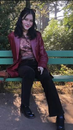 90s Soft Grunge Outfits, Burgundy Leather Jacket Outfit, Black Pants Fashion, Spooky Season Aesthetic, 90s Grunge Outfits, Autumn Styles, Soft Grunge Outfits, Season Aesthetic, Burgundy Leather Jacket