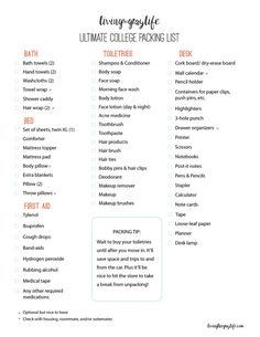 the ultimate college packing list is shown in this printable checklist for college students