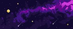 an old pixel art style space scene with stars and planets in the sky, as well as purple hues