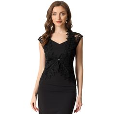 These feminine shrug tops with floral crochet lace fabric, and elegant see-through design, can make you more charming and attractive. The hollow-out crochet lace shrug featuring cap sleeves can show your curves and perfect arm line. Perfect for daily casual, office wear, wedding guests, cocktail parties, evening, or anywhere. Pair it with the casual sleeveless cami top or elegant spaghetti strap dress for a cocktail party. Crochet Lace Shrug, Wedding Cap, Lace Shrug, Wedding Shrug, Bolero Cardigan, Women's Cardigans, Cocktail Parties, Floral Crochet, Casual Office