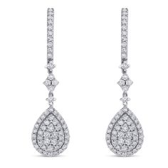 These drop down diamond earrings are the epitome of glamor. Featuring over 2 carats of round cut pave diamonds they dangle beautifully from the ear adding sophistication and elegance to every bride's finished look. 
    These earrings are also available for setting with  semi-precious gems. Please contact us   for more information.     MAIN GEM  
Gem: Diamond 
 Shape: Round 
 Carat Weight: 2.00ctw 
 Color: H 
 Clarity: SI2 
 Earring Style: French Post 
  ADDITIONAL INFORMATION  Style #: EAR911 Dazzling Dangle Diamond Earrings With Pave Setting, Dazzling Diamond Earrings For Wedding With Pave Setting, Drop Diamond Earrings With Pave Setting, Diamond White Bridal Earrings With Pave Setting, Classic Bridal Earrings With Pave Setting, Wedding Drop Earrings With Pave Setting, Drop Diamond Earrings With Pave Setting For Formal Events, Drop Diamond Earrings With Pave Setting For Wedding, Wedding Diamond Earrings With Pave Setting