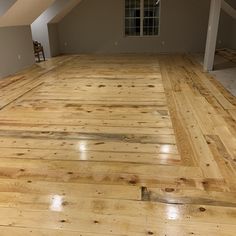 an empty room with hard wood floors in it