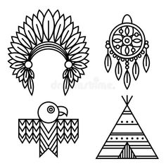 Native American Indians Icons Set vector illustration Native American Svg, Atrapasueños Tattoo, Native Drawings, Indian Tattoo Design, Native American Drawing, American Logo, American Embroidery, Native Tattoos