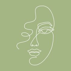 a line drawing of a woman's face on a green background with the words,