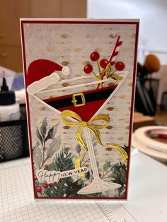 a handmade christmas card with a martini