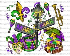 mardi gras sign and street signs with masks