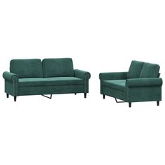 two green couches and one chair on a white background