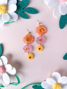 Poppy Field – Sunnie Creative Dangle Flower Earrings, Diy Flower Earrings, Quirky Jewelry, Acrylic Earring, Flower Earring, Flower Ball, Poppy Field, Statement Earring, Daisy Earrings