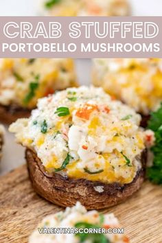 crab stuffed potato mushrooms on a cutting board