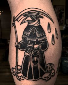 a black and white tattoo of a person holding an umbrella