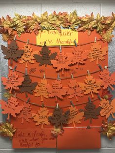 a bulletin board with leaves on it