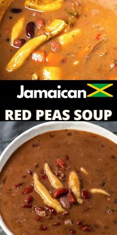 jamaican red pea soup in a white bowl