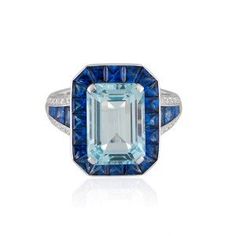 Roberto Coin Art Deco 18k White Gold Aquamarine, blue sapphire Ring Coin Art, Blue Sapphire Ring, Coin Collection, Roberto Coin, House Gifts, Fine Watches, Blue Sapphire Rings, Aquamarine Blue, Watches Jewelry