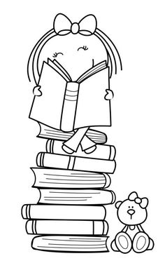 Pola Sulam, Digi Stamp, Girl Reading, Digi Stamps, Coloring Book Pages, Coloring Pictures, Digital Stamps, Colouring Pages, Copic