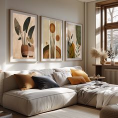 Transform your living space with this beautiful set of three abstract botanical art prints. Featuring minimalist designs in soothing earthy green tones, these prints bring a touch of nature and tranquility to any room.  🖼️ UNIQUE PRINTS AND POSTERS Each poster is printed on high-quality 200 g/m² thick museum-quality paper. Thanks to acid-free pigment ink, the posters have strong colors without fading. With a print resolution of at least 300 dpi, the works of art are razor-sharp and you can see Orange Vases, Leaf Collage, Boho Poster, Botanical Art Prints, Minimalist Wall Decor, Unique Prints, Cozy Atmosphere, Plant Print, Strong Colors