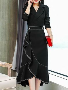 Formal Dresses Long Sleeve, Elegant Wrap Dress, Detail Couture, Evening Dress Long, Gaun Fashion, Long Sleeve Dress Formal, Long Sleeve Wrap Dress, Wrap Dresses, Elegante Casual