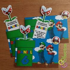 some paper mario birthday cards with stickers on them