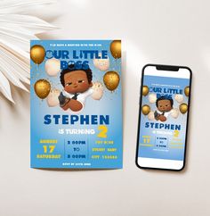 a birthday party with a phone and card