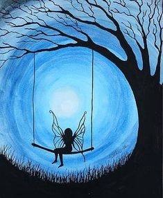 Fairy Village, Online Contest, Moonlit Sky, Silhouette Painting, Acrylic Painting Lessons, Lavinia Stamps, Art Contest, Painting Lessons, Silhouette Art