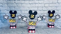 mickey mouse centerpieces with numbers on them