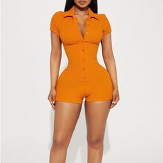 Fashion Nova Orange Romper Never Worn Still With Tag Size Xl Fitted Solid Color Short Jumpsuits And Rompers, Casual High Waist Bodysuit For Loungewear, Fitted High-waist Jumpsuits For Loungewear, Casual Fitted One-piece Jumpsuits And Rompers, Casual Fitted One-piece Jumpsuit, Orange Romper, Purple Jumpsuit, Cargo Jumpsuit, Fashion Nova Jumpsuit