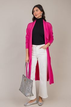 3/4 & Long Sleeve - Tops - The Blue Door Boutique Fuschia Cardigan Outfit, Bright Spring Clothes, Off Shoulder Jacket, Spring Summer Capsule Wardrobe, Long Cardi, Colorful Outfits, Cardigan Outfit, Summer Capsule, Spring Clothes