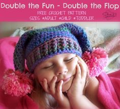 Double the fun - Double the Flop - Free Crochet Pattern Adult-Child-TOddler Crochet Double Pom Pom Hat Free Pattern, Double Crochet Hat Pattern Free, Crochet Jester Hat Pattern Free, Crochet Double Pom Pom Hat, Morning Writing, Double Pom Pom Beanie, Yarn Box, Ear Hat