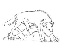 a black and white drawing of a wolf with its head in the ground next to another animal