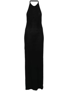 black stretch-design lightweight jersey semi-sheer construction halterneck sleeveless full-length open back with strap detailing unlined straight hem pull-on style Long Pencil Dress, Saint Laurent Dress, Black Pencil Dress, Mid Skirt, Women's Wardrobe, Pencil Dress, Lady Dior, David Yurman, Black Stretch