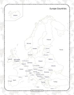 a map of europe with the countries marked in white and gray colors, including cities