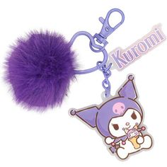 an animal key chain with a purple pom - pom