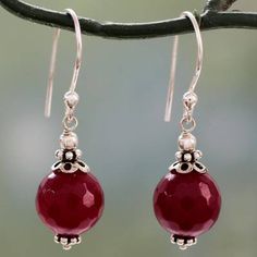 Red Agate Artisan Crafted Sterling Silver Earrings - Glorious Red | NOVICA Fine Silver Jewelry, Agate Earrings, Silver Jewelry Rings, Red Agate, Handcrafted Earrings, Christmas Earrings, Diy Schmuck, Red Bead, Silver Drop Earrings