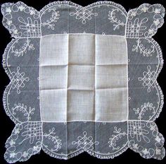 This vintage linen and lace wedding hankie has an embroidered net lace border featuring a small floral and trellis design. Measuring a little over 11 inches, and is eggshell or off white in color. This handkerchief is unused, but some of the embroidery along the edges has become a little loose, as seen in the photo. White Victorian Handkerchiefs With Lace Trim, Victorian White Handkerchiefs With Lace Trim, White Victorian Handkerchief With Lace Trim, Classic White Lace Handkerchiefs, Lace Handkerchiefs With Lace Trim For Wedding, Elegant Lace Handkerchiefs With Lace Trim, Classic White Lace Handkerchief, Lace Wedding Handkerchiefs With Lace Trim, Classic White Lace Work Handkerchiefs