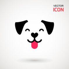 a dog's face with its tongue out and the word icon above it is on a white background