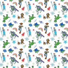 this is an image of children's wallpaper with cartoon characters and stars on it