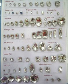 several different types of diamonds displayed on a white board with blue border around them and below the names