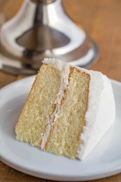 a slice of cake on a white plate