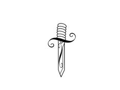 a black and white drawing of a knife with a hook on it's blade