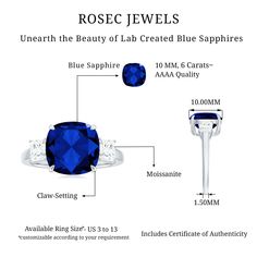 the blue sapphire ring is shown with its measurements