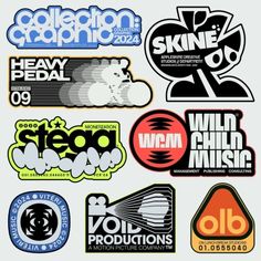 various stickers are shown on a white background