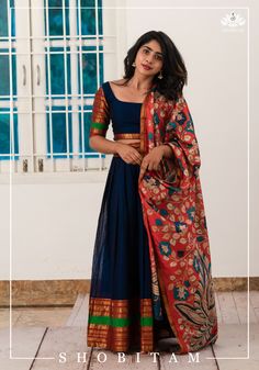 The season of festivals is here! Vibrant and saturated colors comes together in a comfortable silhouette to ring in the festive mood. Navy handloom fabric combined with rich zari borders and Kalamkari printed dupatta is a perfect outfit for this festive season. Let the celebrations begin in style! Order fulfillment time: 2-4 weeks Note: ﻿This is a custom-made product, hence once the order is placed it cannot be cancelled or returned. Size Chart SIZES SHOULDER BUST WAIST HIPS XS 13.5 32 28 38 S 1 Kalamkari Dupatta, Elegant Crop Top, Crop Top Design, Blouse Lehenga, Simple Lehenga, Half Saree Lehenga, Sari Design, Lehenga Designs Simple, Lehenga Blouse Designs