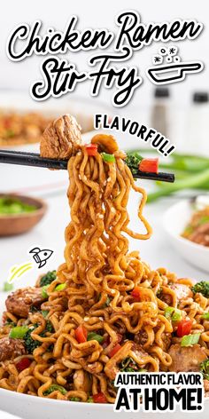 an ad for chicken ramen stir fry flavored with noodles and broccoli