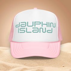 Beach Embroidered Dauphin Island Trucker Hat | Best Island Cap | Beach Trucker Hat | Beach Vacation Hat | 30A Hat | Gulf Coast AL Hat White Trucker Baseball Cap For Beach, White Trucker Hat For Beach Season, White Snapback Trucker Hat For Beach, White Trucker Hat For The Beach, Beach Season Trucker Hat, White Letter Print Trucker Hat For Vacation, White Trucker Hat With Letter Print For Vacation, Summer Vacation Flat Bill Snapback Hat, Trucker Cap For Beach