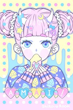 Cute,Kawaii,Pastel,Horns,Bow,Hearts An Anime, Blue Hair, Pastel, Stars, Hair, Anime, Pink, Blue