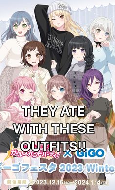 an anime poster with the words they ate with these outfits and go to school for winter