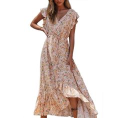 Floral Print Long Dress Boho Summer Vestidos Buttons Sashes Ladies Gypsy Maxi Dresses Casual Female Spring New