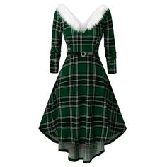 Women Dress Plaid Long Sleeve Christmas Furry V-Neck Draw Back Swing Dress Description: 1.It is made of high quality materials, durable enough for your daily wearing 2.It is very suitable for Spring and Summer 3.Comfortable material, suitable for a variety of occasions 4.This is a great gift for your lovers or yourself. Product Description: You will love this sweet dress in your autumn outings. This dress features longrt sleeve and v-neck with floral printing for eye-catching. You can pair with Plaid Christmas Dress, Christmas Dress Women, Look Retro, Vestidos Vintage, Moda Vintage, Vintage Plaid, Long Sleeve Plaid, Wedding Dress Styles, Mode Vintage